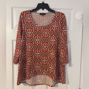 Slinky Brand 3/4 Sleeve Round Neck Hi-Low Hem Top Women’s Medium Burnt Orange